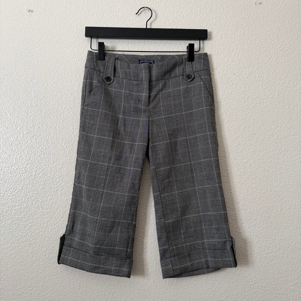 Ellemenno cropped capri cuffed plaid pants Y2K gray